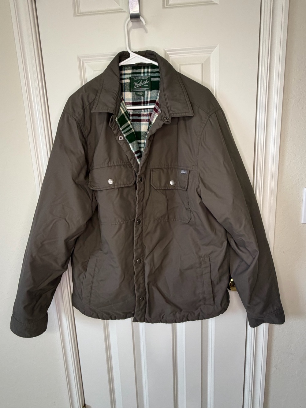 Woolrich Olive Green Field Jacket with Plaid Lining